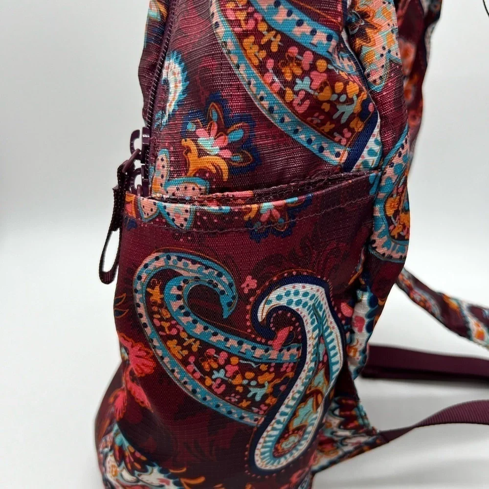 VERA BRADLEY RIPSTOP PACKABLE BACKPACK BURGUNDY & TEAL PAISLEY FLORAL